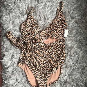 NWT aerie swimsuit leopard print tie front